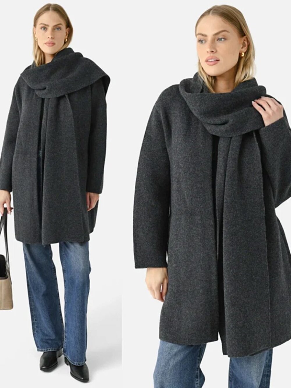 Vince Draped-Scarf Wool-Blend Car Sweater Coat